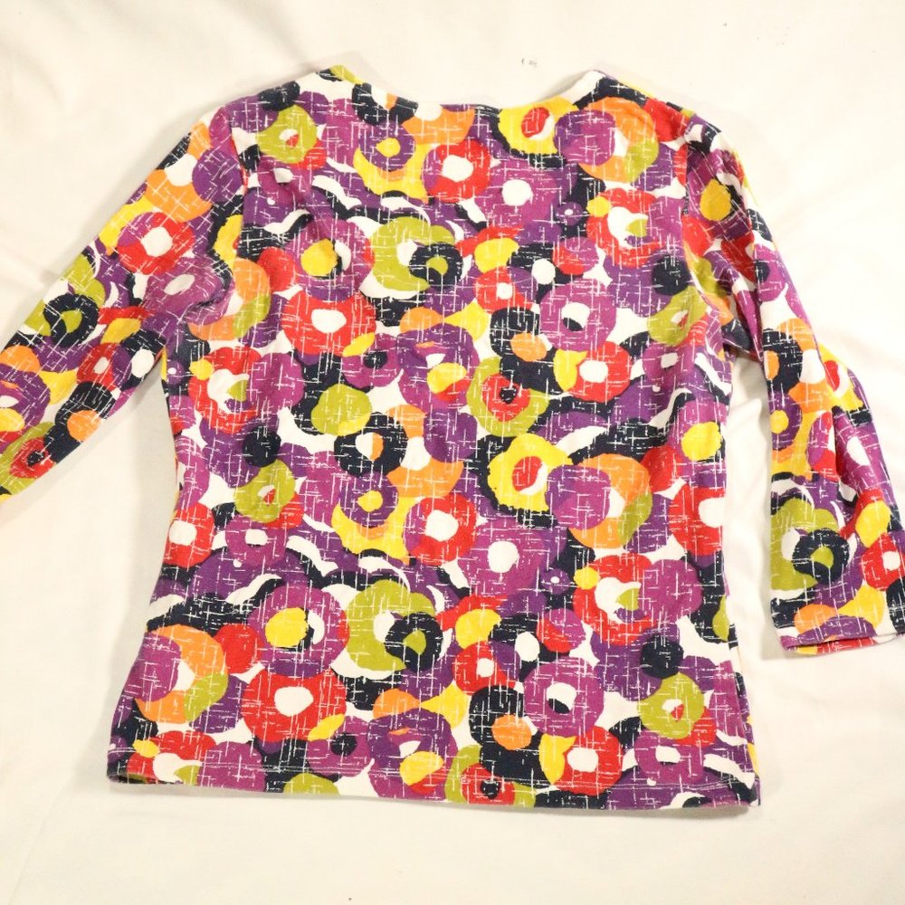 RUBY RD. Petite Multicolor Geometric Print 3/4 Sleeve Top Size Petite Small - Picture 2 of 10